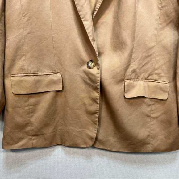 Loft Womens One Button Blazer Jacket Size 14 Tan Neutral Classic Business Pocket - Picture 6 of 13
